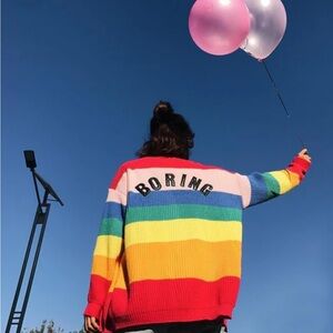 Lazy Oaf Colorful Striped Cardigan Sweater